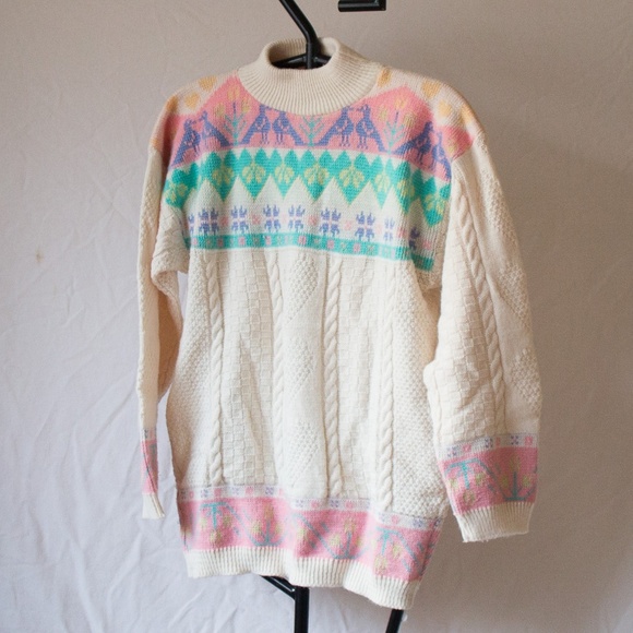 Vintage Sweaters - Vintage Gitano Pastel Knit Mock Neck Sweater M/L